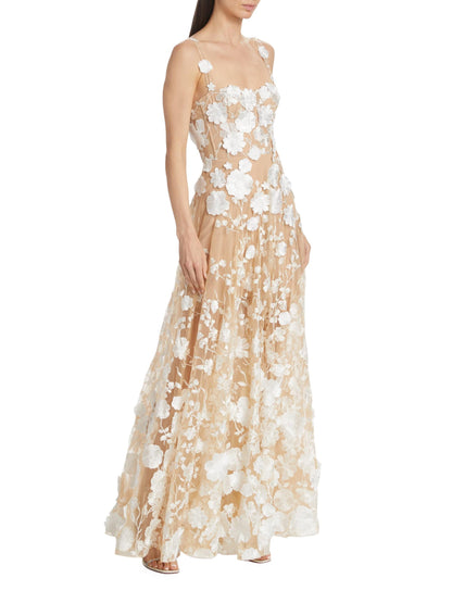 Floral Embroidered Maxi Dress White Nude HV1501