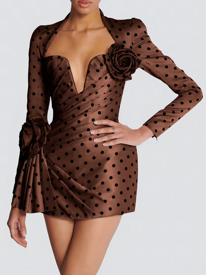 Long Sleeve Floral Polka Dot Dress Green HV1964