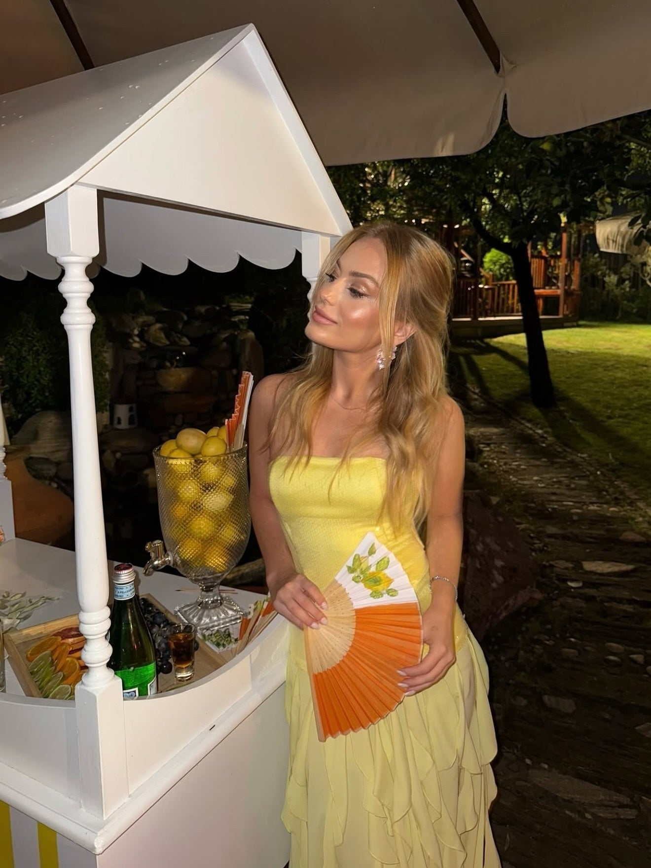 Strapless Sequin Ruffle Maxi Dress Yellow HV0047