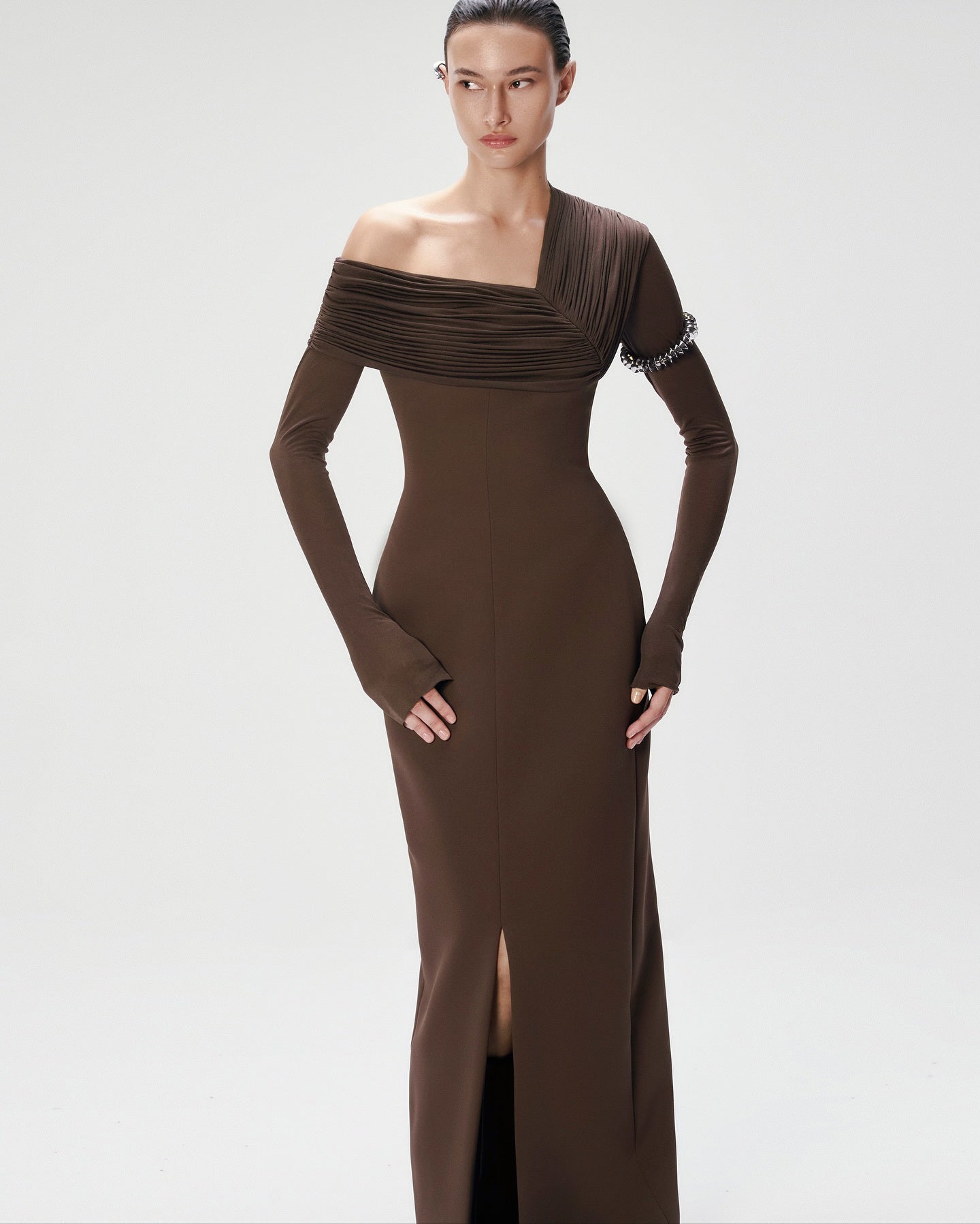 Long Sleeve Draped Detail Maxi Dress HV0057
