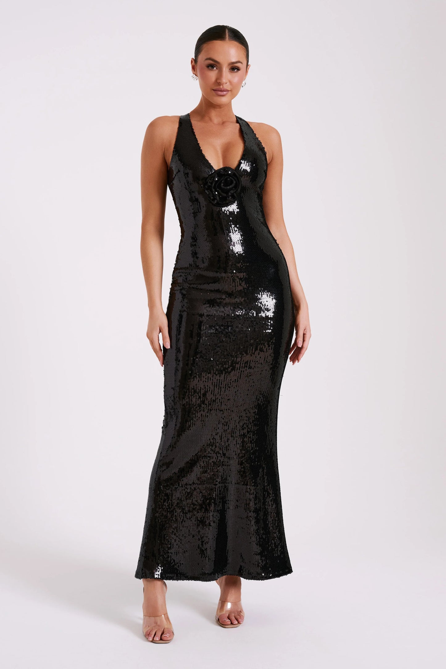 Strapless Design Crystal Maxi Dress Black HV1144