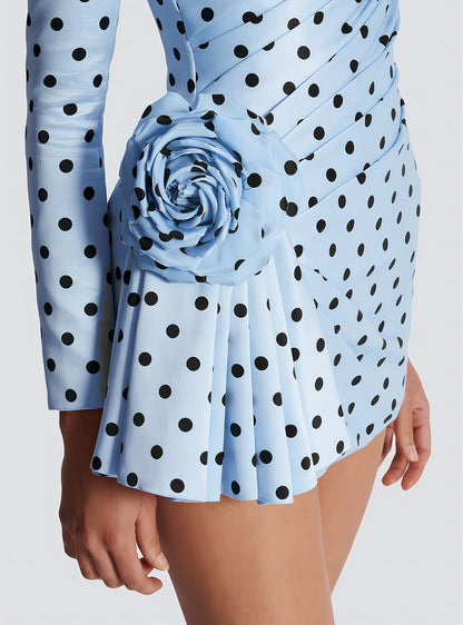 Long Sleeve Floral Polka Dot Dress Green HV1964