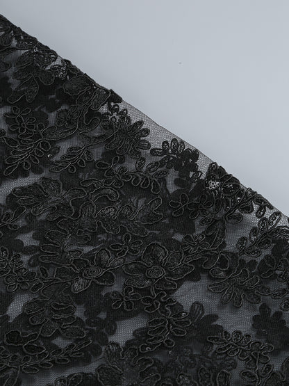 Strapless Sequin Lace Maxi Faux Leather Dress Black