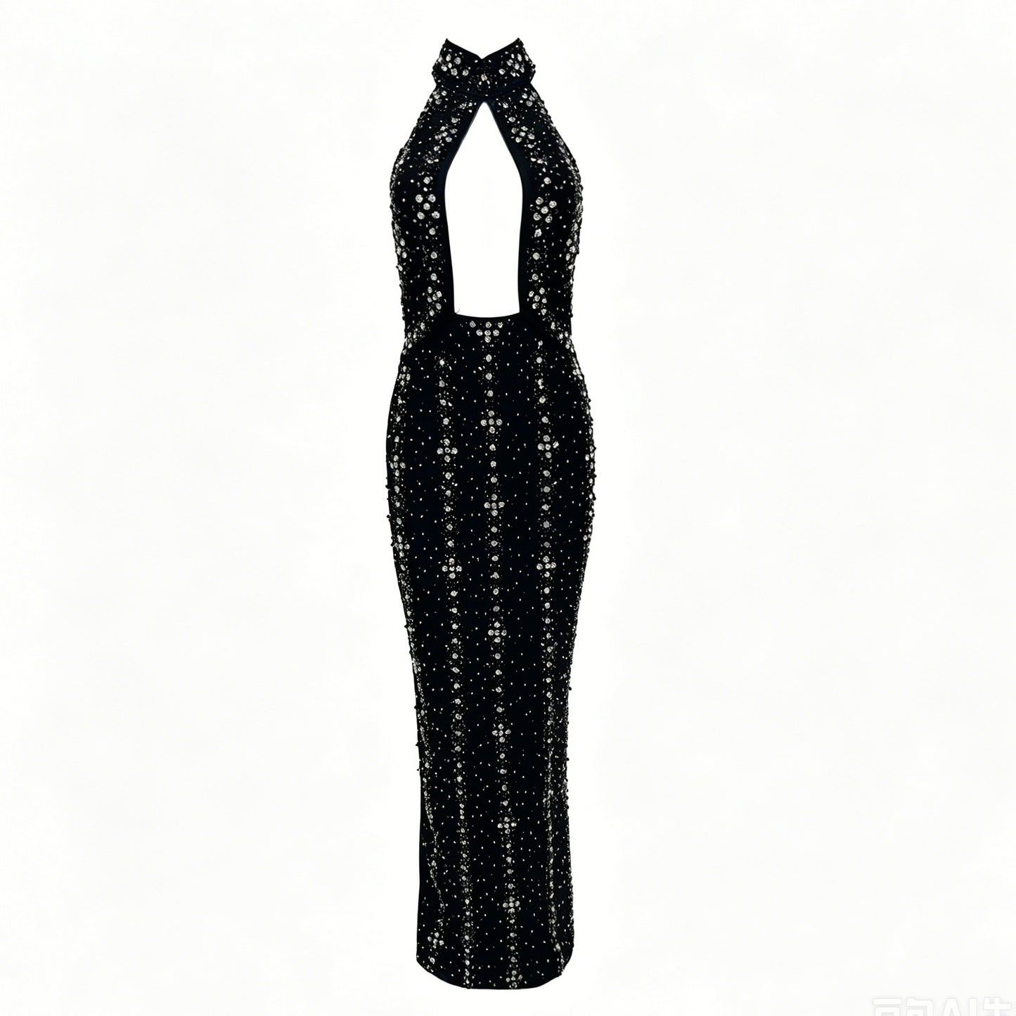Halter Crystal Cut Out Maxi Dress HV3082