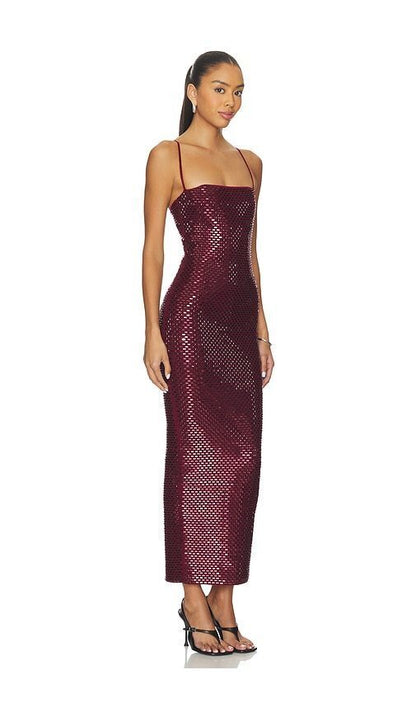Embellished Maxi Dress Burgundy HV2725