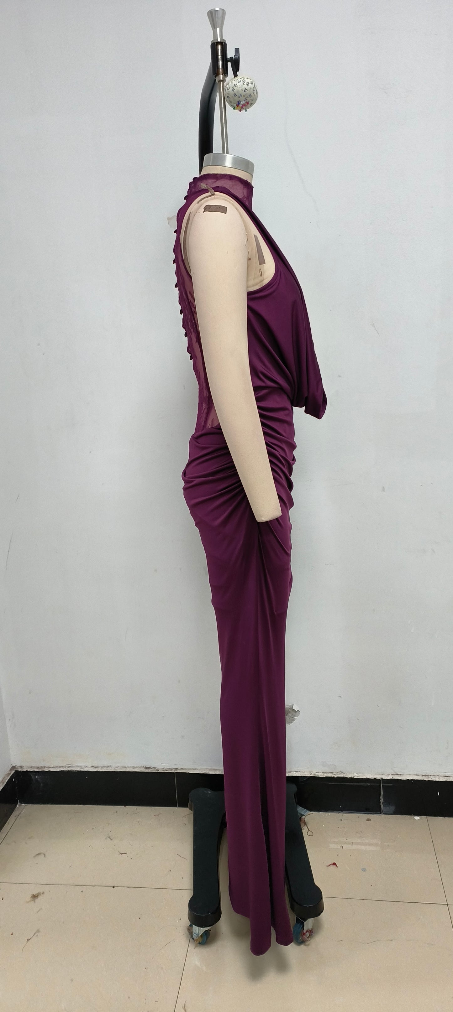 Halter Lace Insert Maxi Dress Plum HV1930