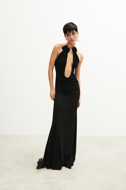 lower Detail Strapless Ruched Maxi Dress Black HV9293