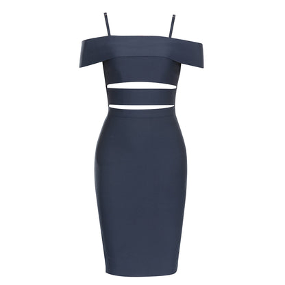 Off Shoulder Cut Out Midi Dress Navy Blue HV9647