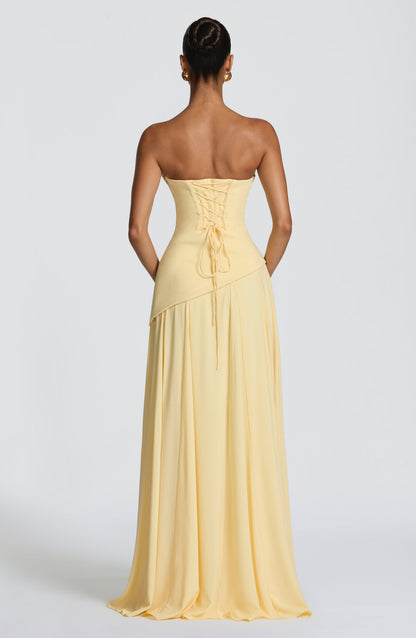 Strapless Draped Corset A Line Maxi Dress HV3184