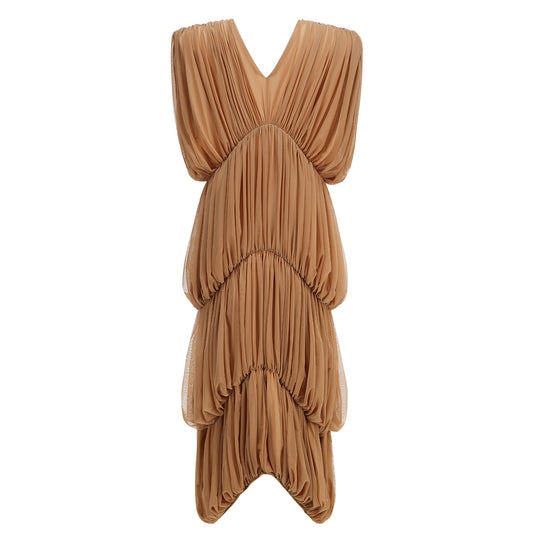 Draped Midi Dress Light Brown HV1581