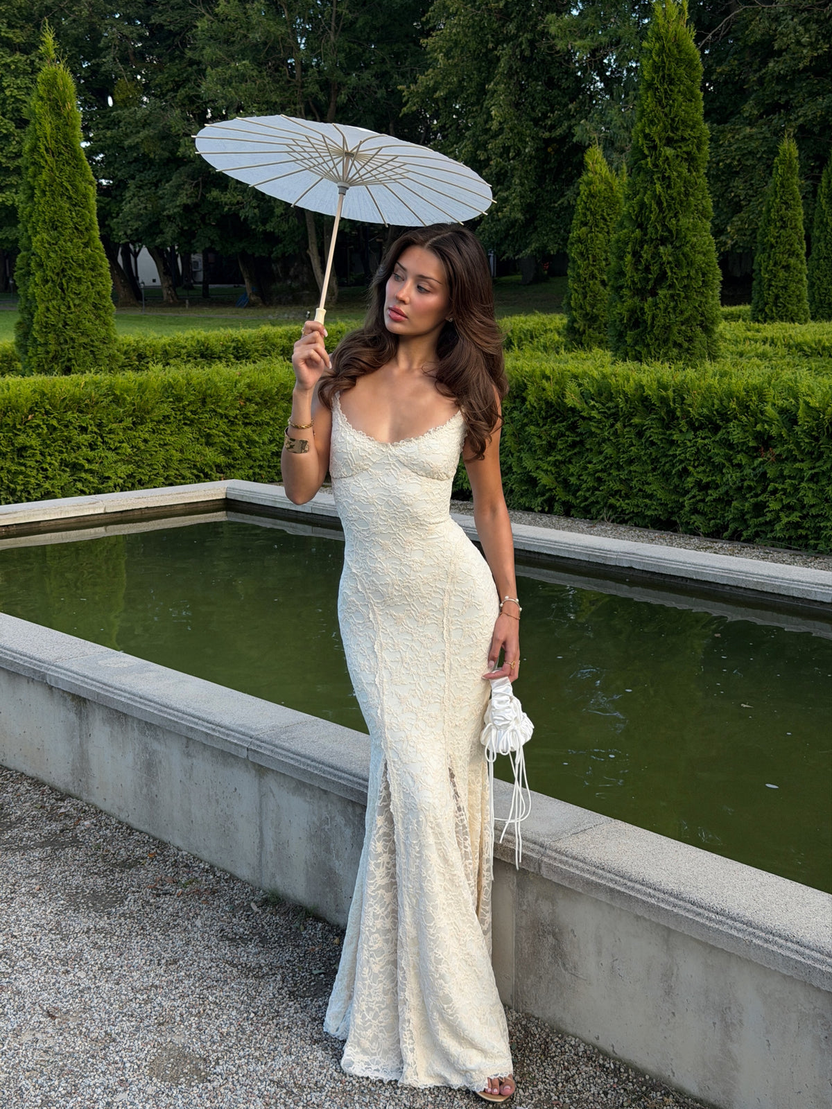 Strappy Lace Maxi Dress Ivory HV0161