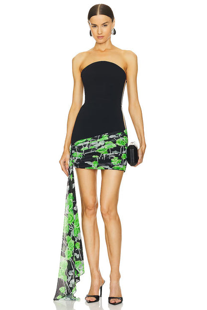 Strapless Floral Dress Black Green HV1557