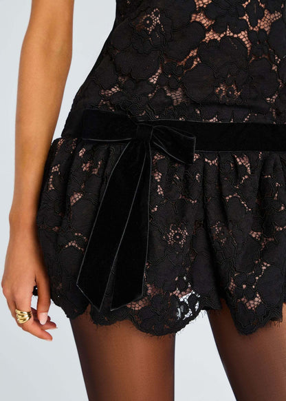 Halter Lace A Line Dress Black HV2840