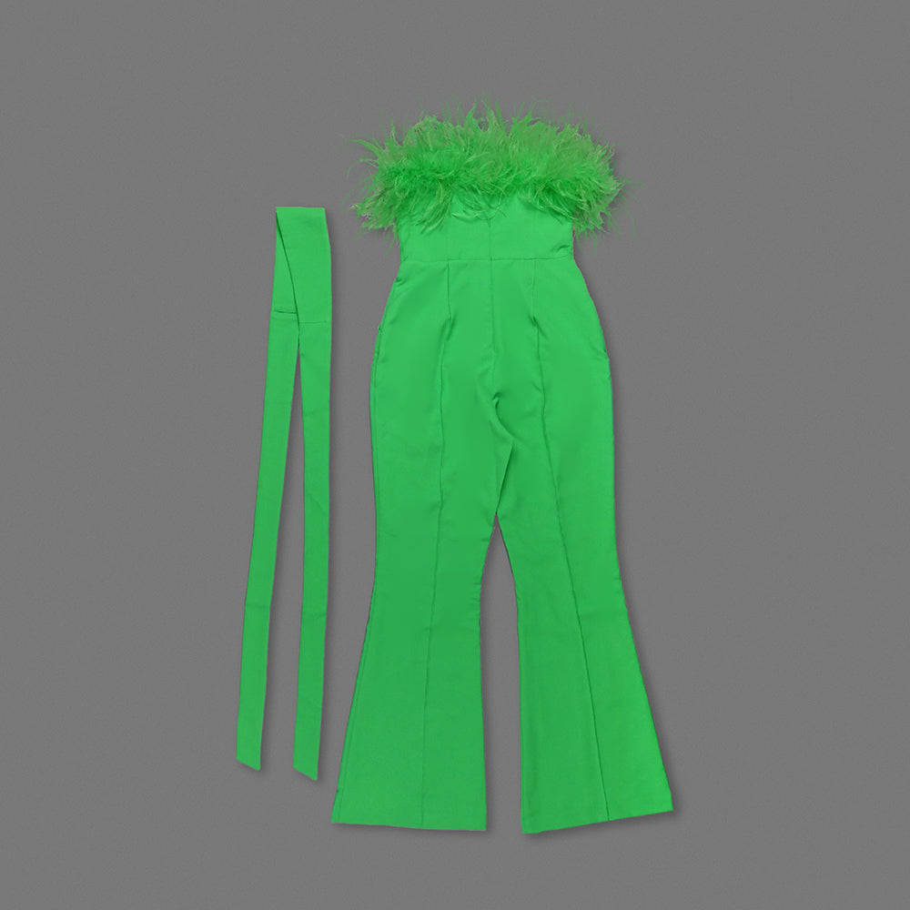 Strapless Feather Jumpsuit Green HV0009