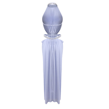 Halter Crystal Draped Backless Maxi Dress HV0122