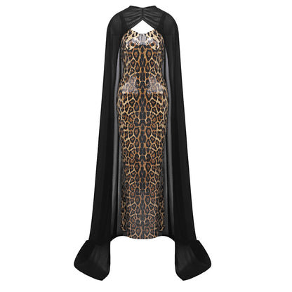 Cape Animal Print Maxi Dress HV0036