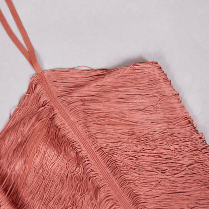 Halter Tassel Detail Maxi Dress Rust