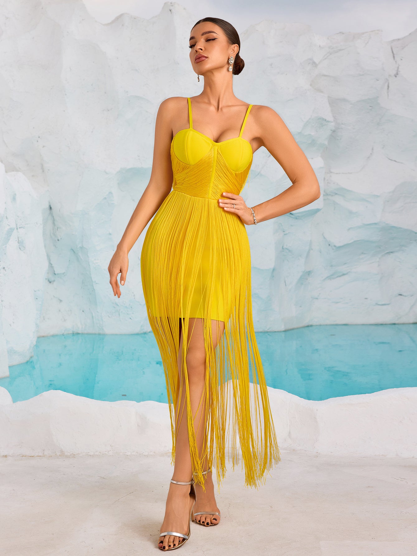 Bustier Tassel Maxi Dress Yellow HV2448