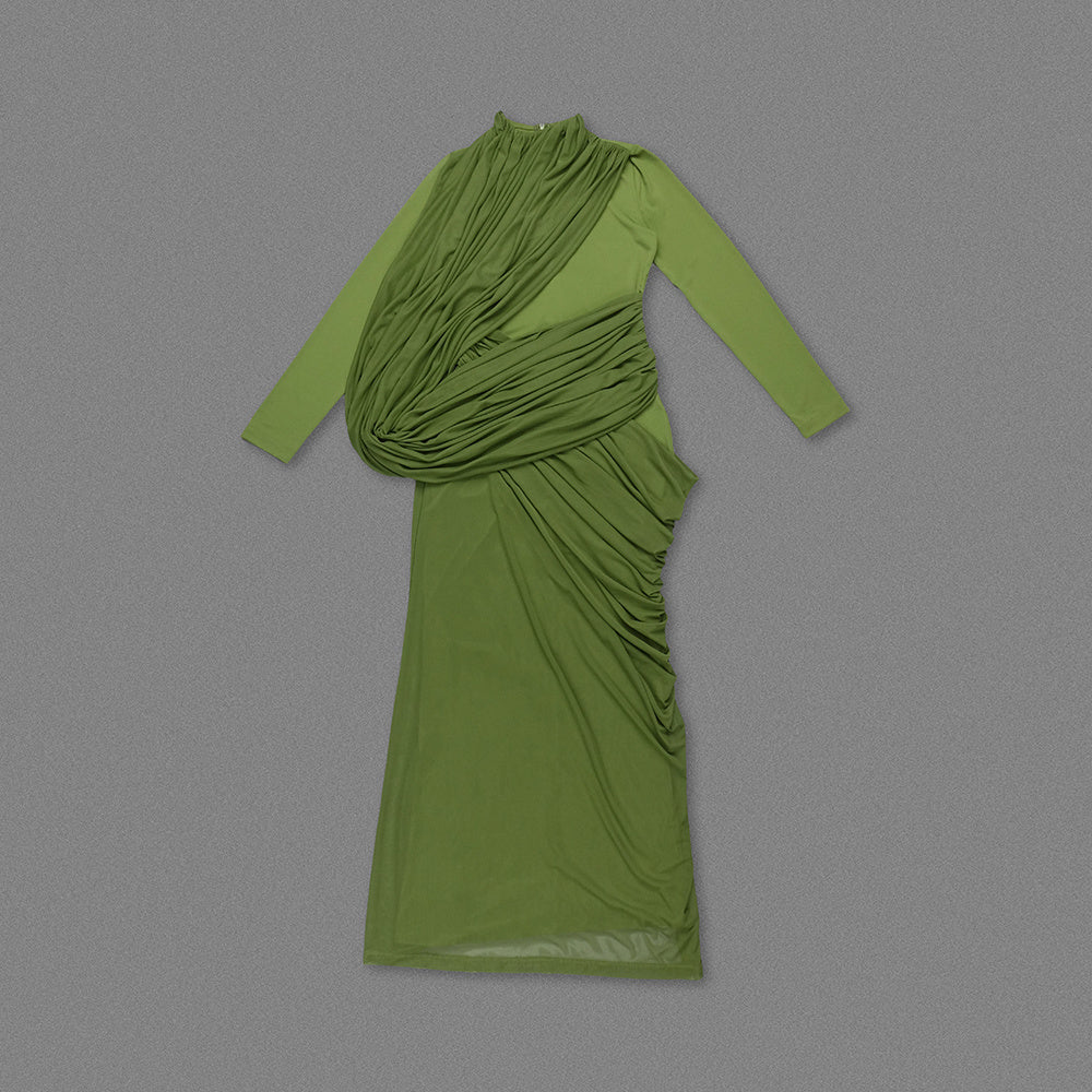 Long Sleeve Draped Maxi Dress Green HV0054