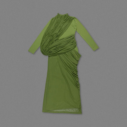 Long Sleeve Draped Maxi Dress Green HV0054