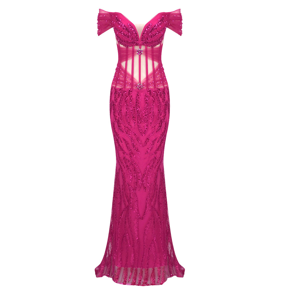 Bardot Sequin Maxi Dress Hot Pink HV1440