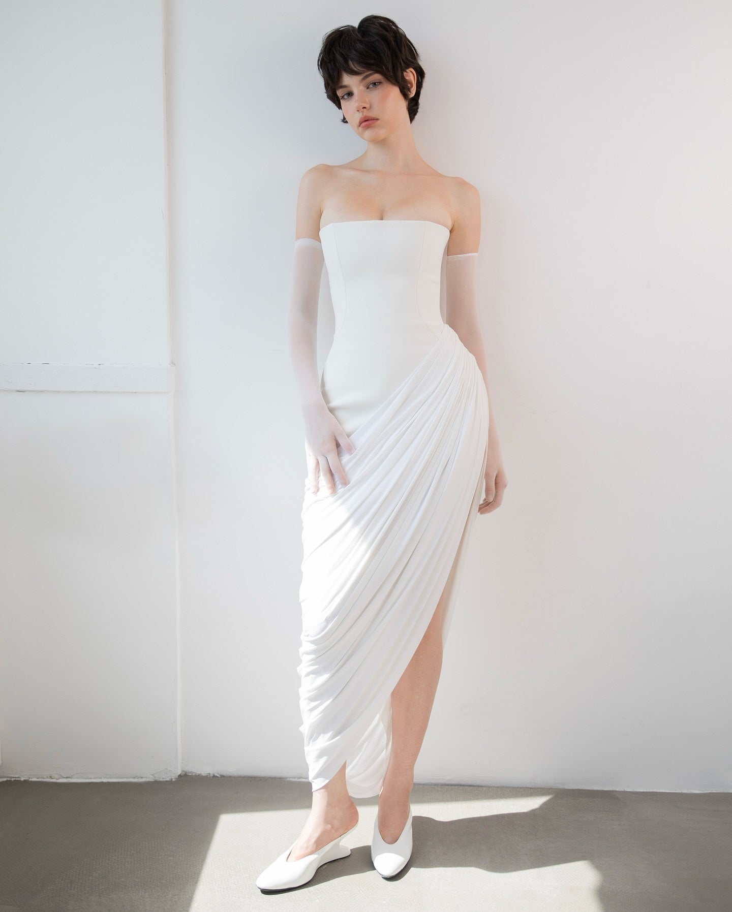 Strapless Draped Corset Maxi Dress White HV2670