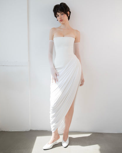 Strapless Draped Corset Maxi Dress White HV2670