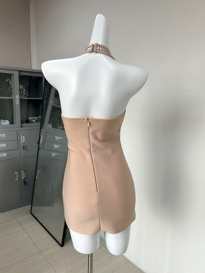 Halter Embellished Dress Nude HV3182