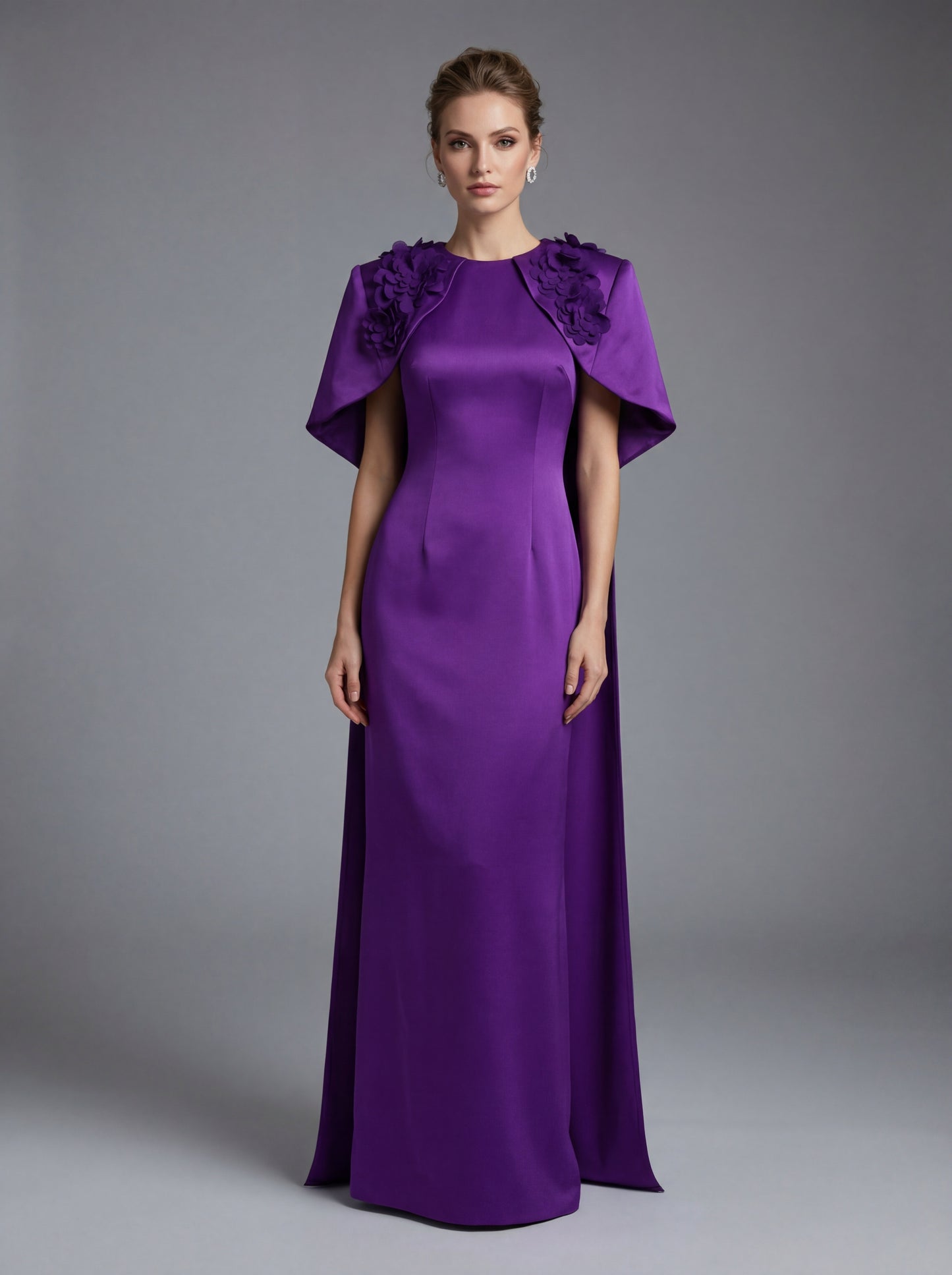 Floral Detail Cape Maxi Dress Purple HV2935