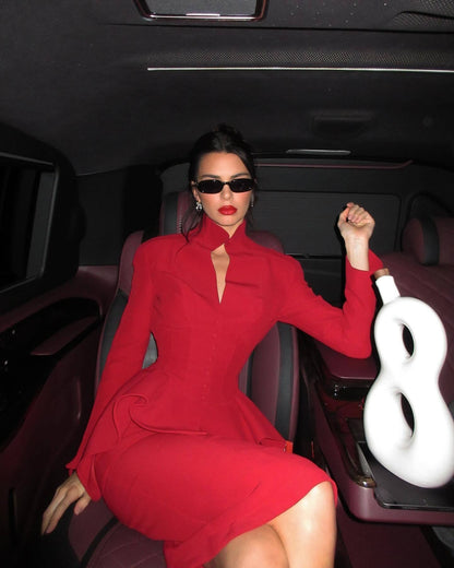 Long Sleeve Peplum Dress Red HV2635