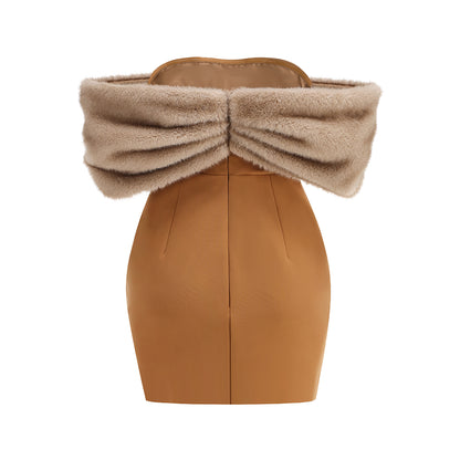 Fur Bardot Dress Brown HV1990