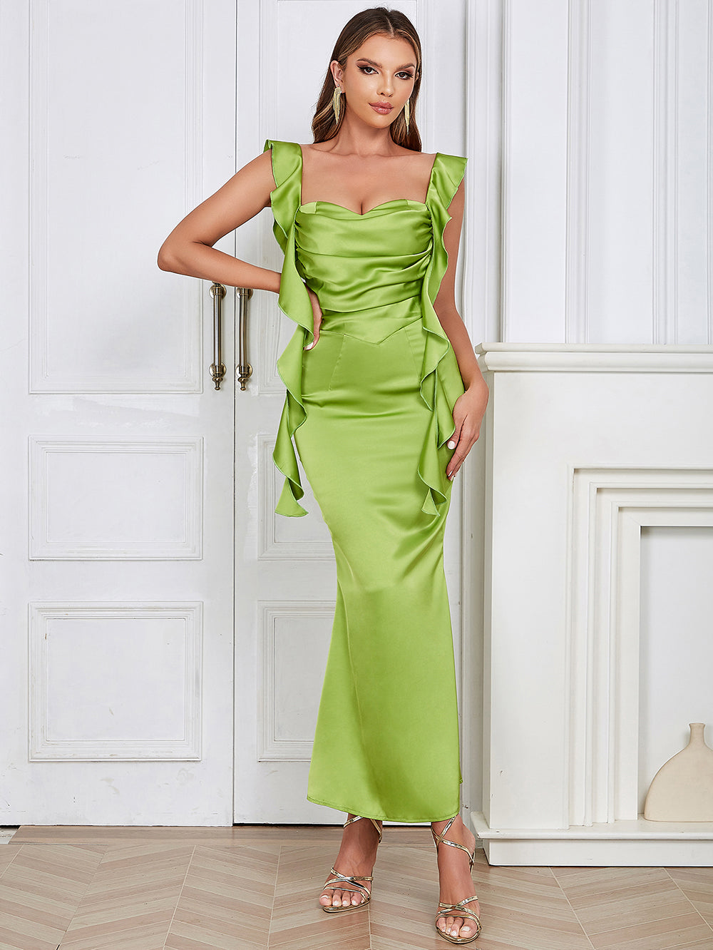 Ruffle Draped Maxi Dress Green HV9607