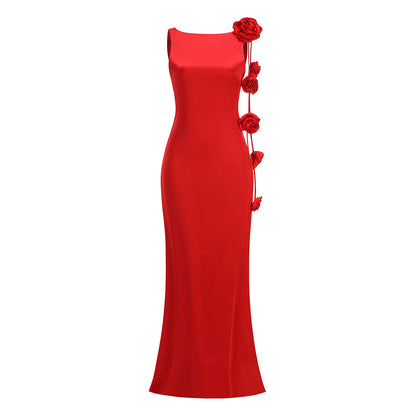 Floral Backless Maxi Dress Red HV2865