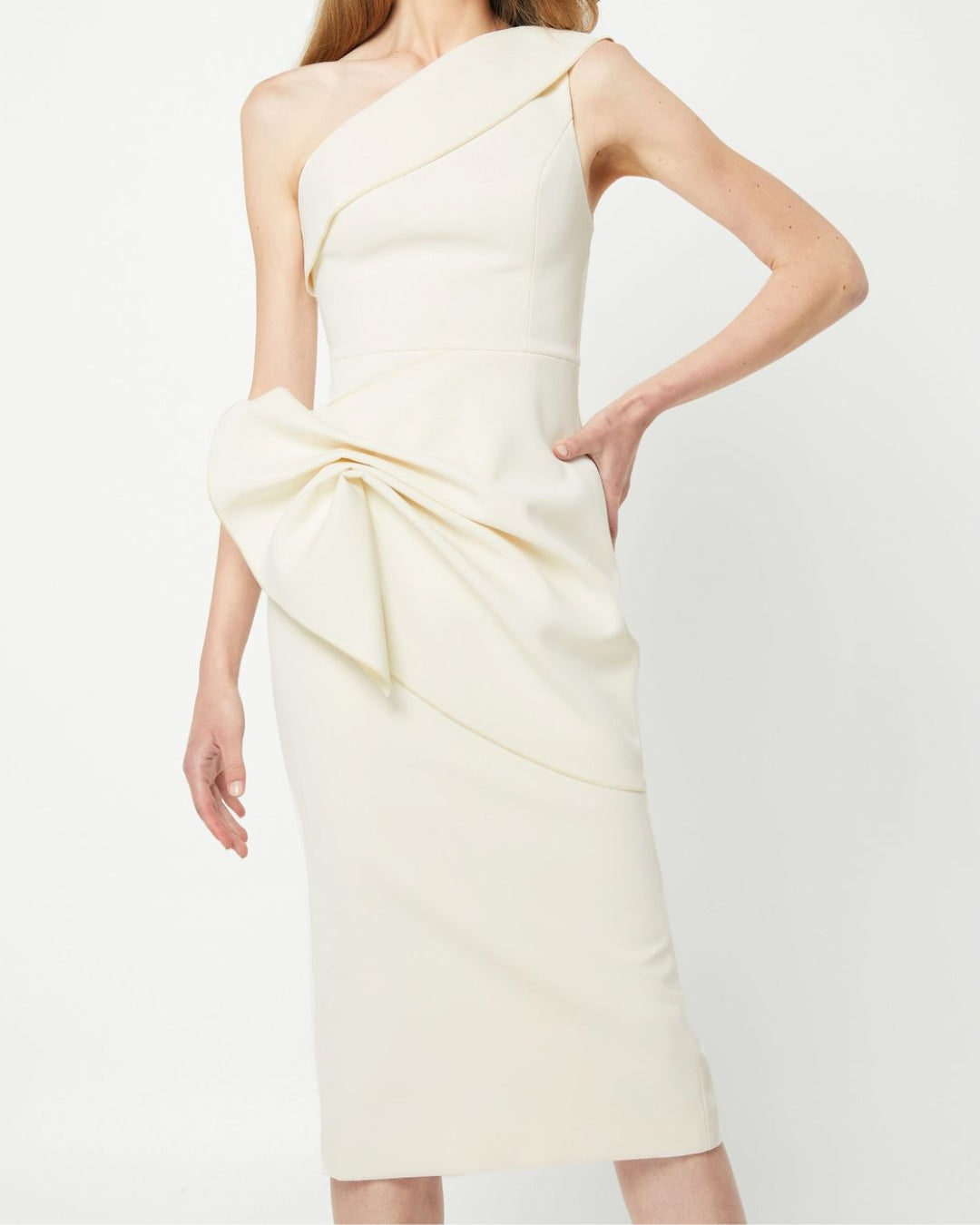 One Shoulder Draped Midi Dress White HV0003