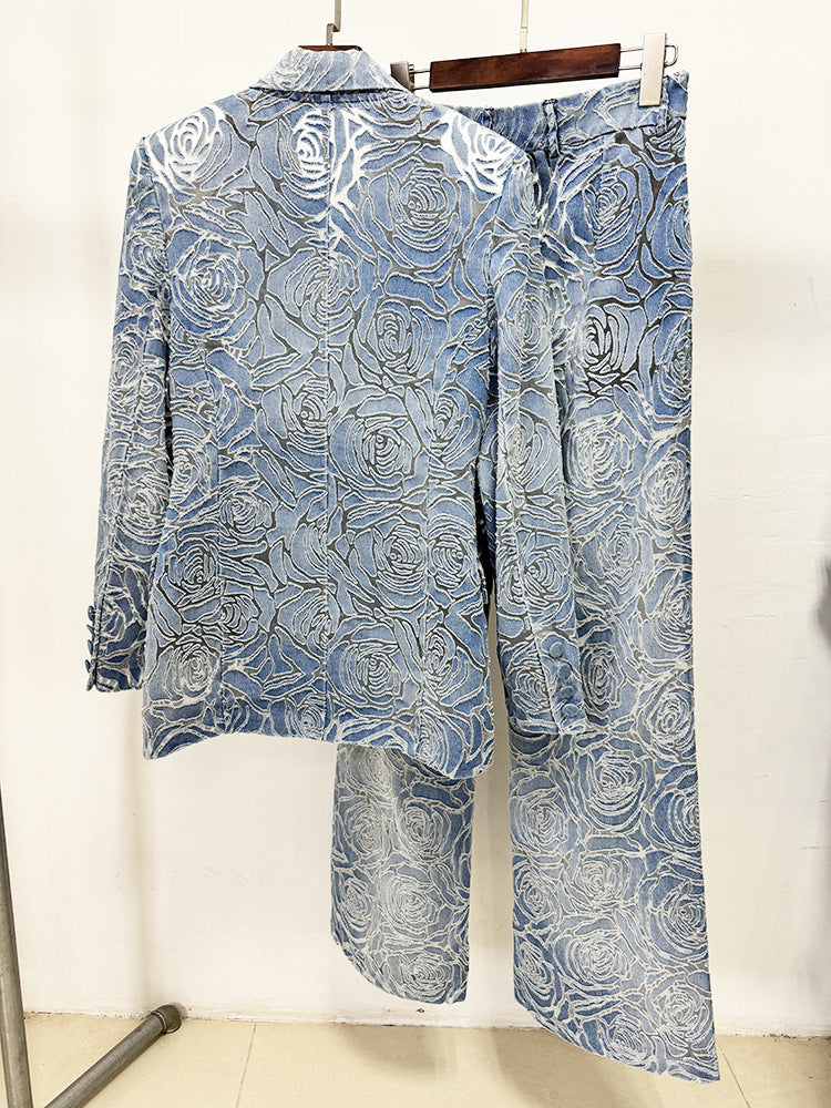Floral Denim Suit Blue HV2805