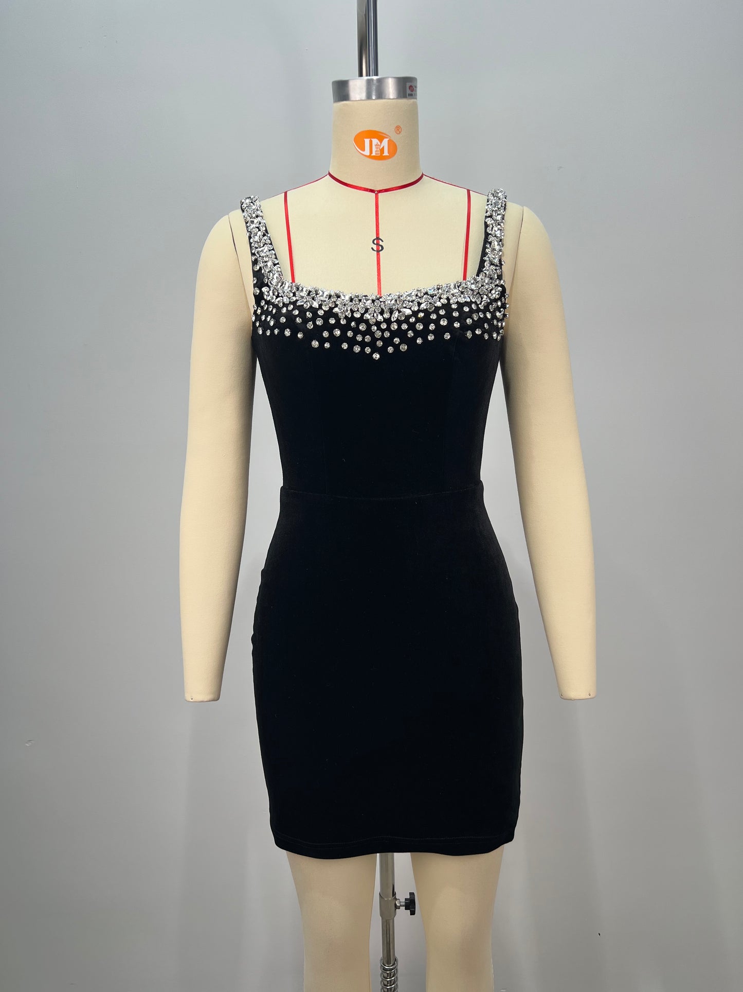 Crystal Embellished Velvet Dress Black HV2193