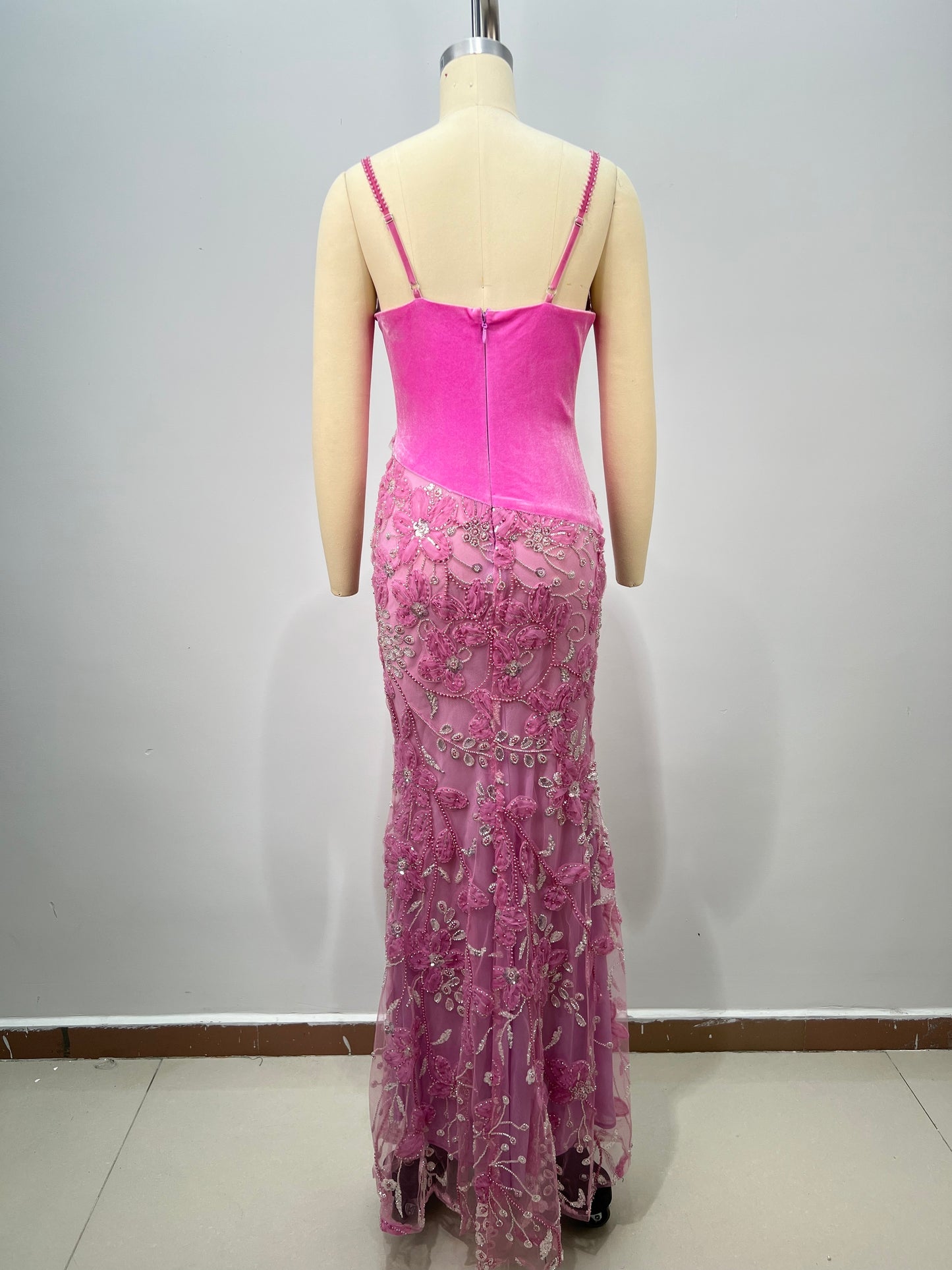 Floral Lace Bustier Maxi Dress Pink HV2928