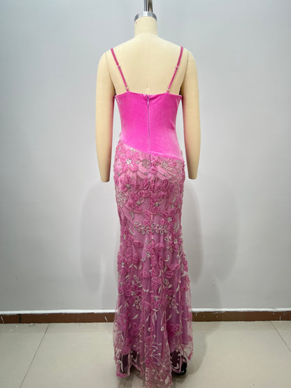 Floral Lace Bustier Maxi Dress Pink HV2928