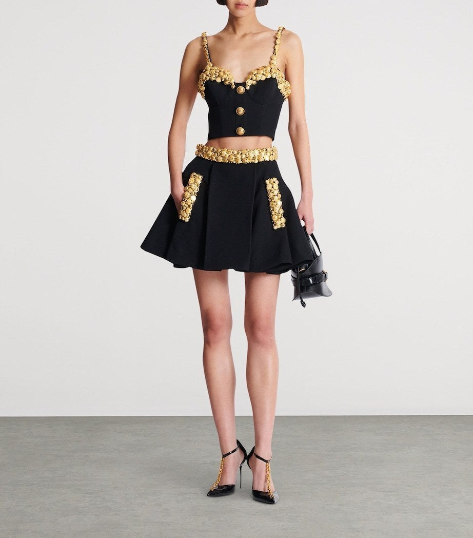 Embellished A Line Dress Black Gold HV2746