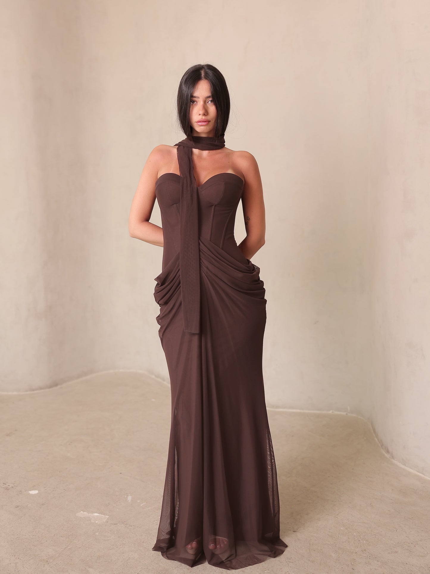 Strapless Draped Maxi Dress HV2692