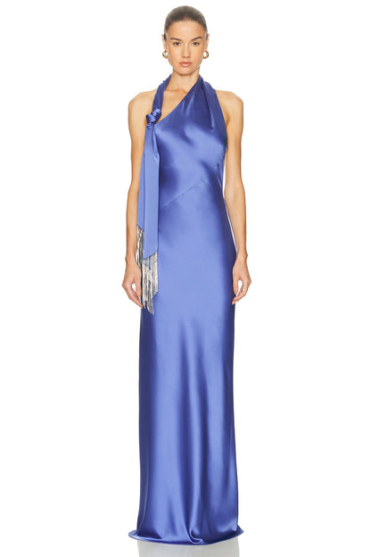 Halter Scarf Maxi Dress Blue HV2937