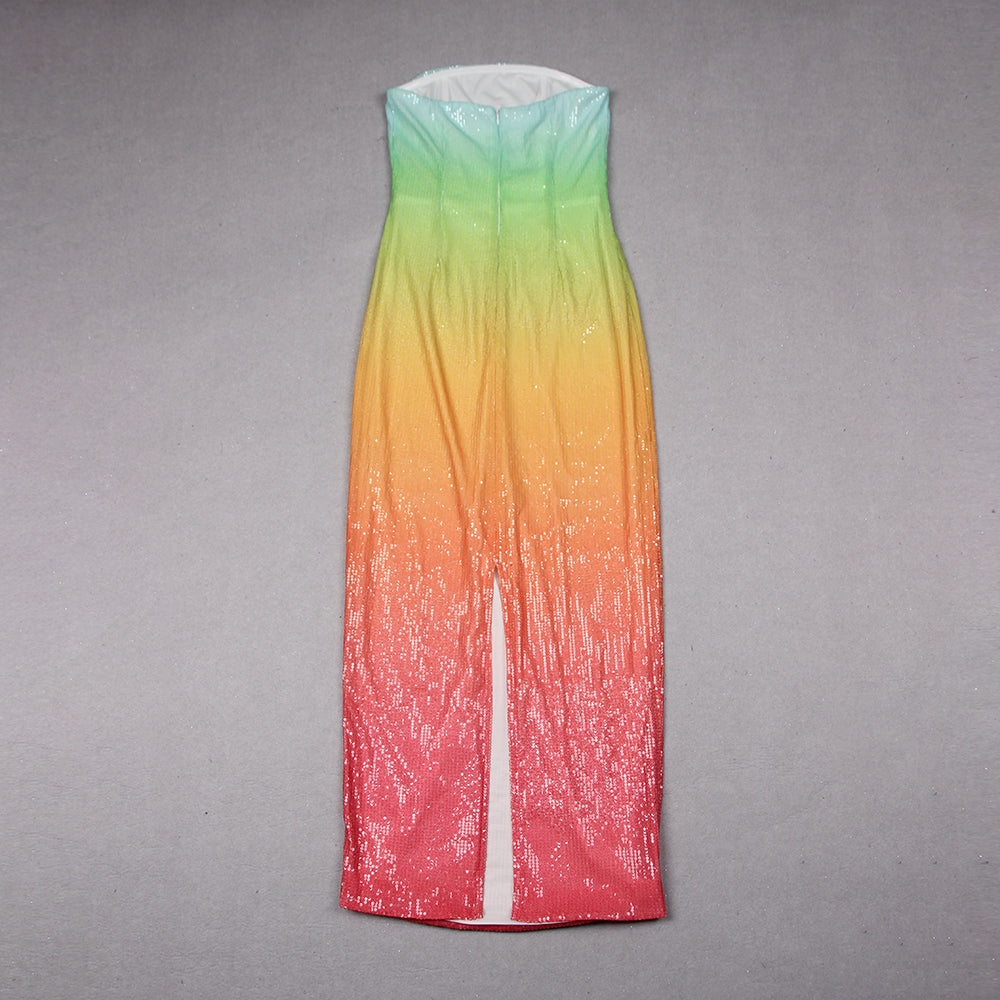 Strapless Sequined Midi Dress Rainbow HV9542