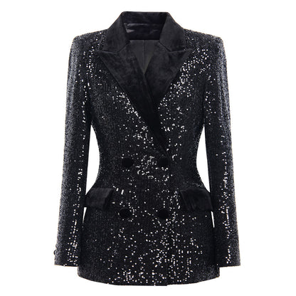 Long Sleeve Sequin Blazer Black