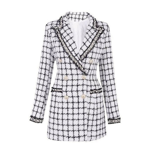 Long Sleeve Pearl Detail Blazer Black White