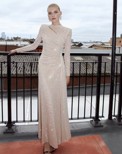 Long Sleeve Embellished Maxi Dress Nude HV2739