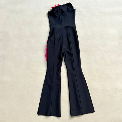 Strapless Ruffle Jumpsuit Black   HV1604