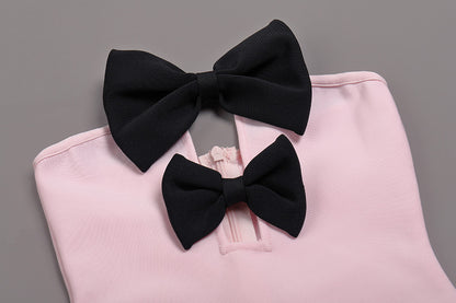 Strapless Bow Detail Maxi Dress Pink  HV109