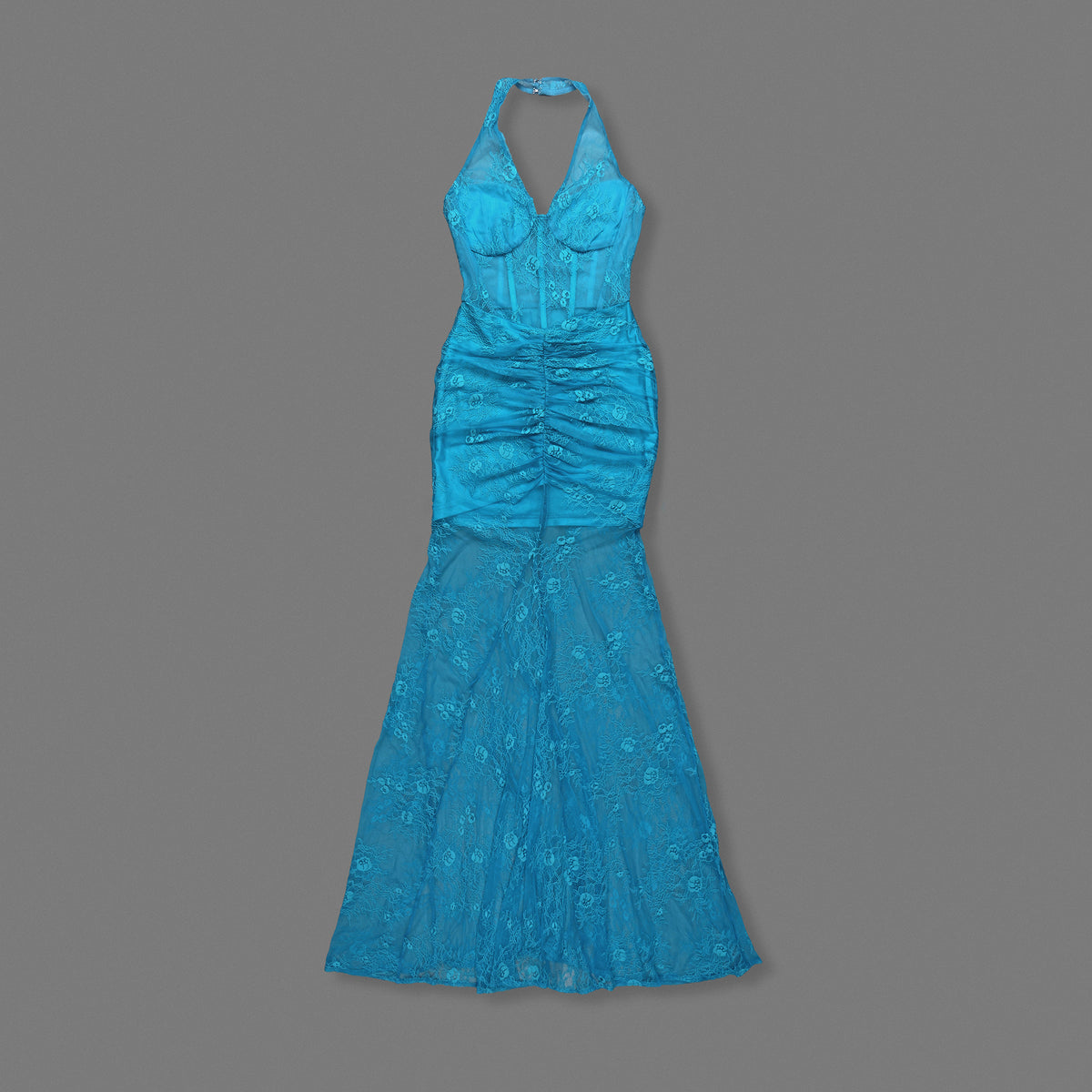 Halter Structured Lace Maxi Dress Turquoise HV2494