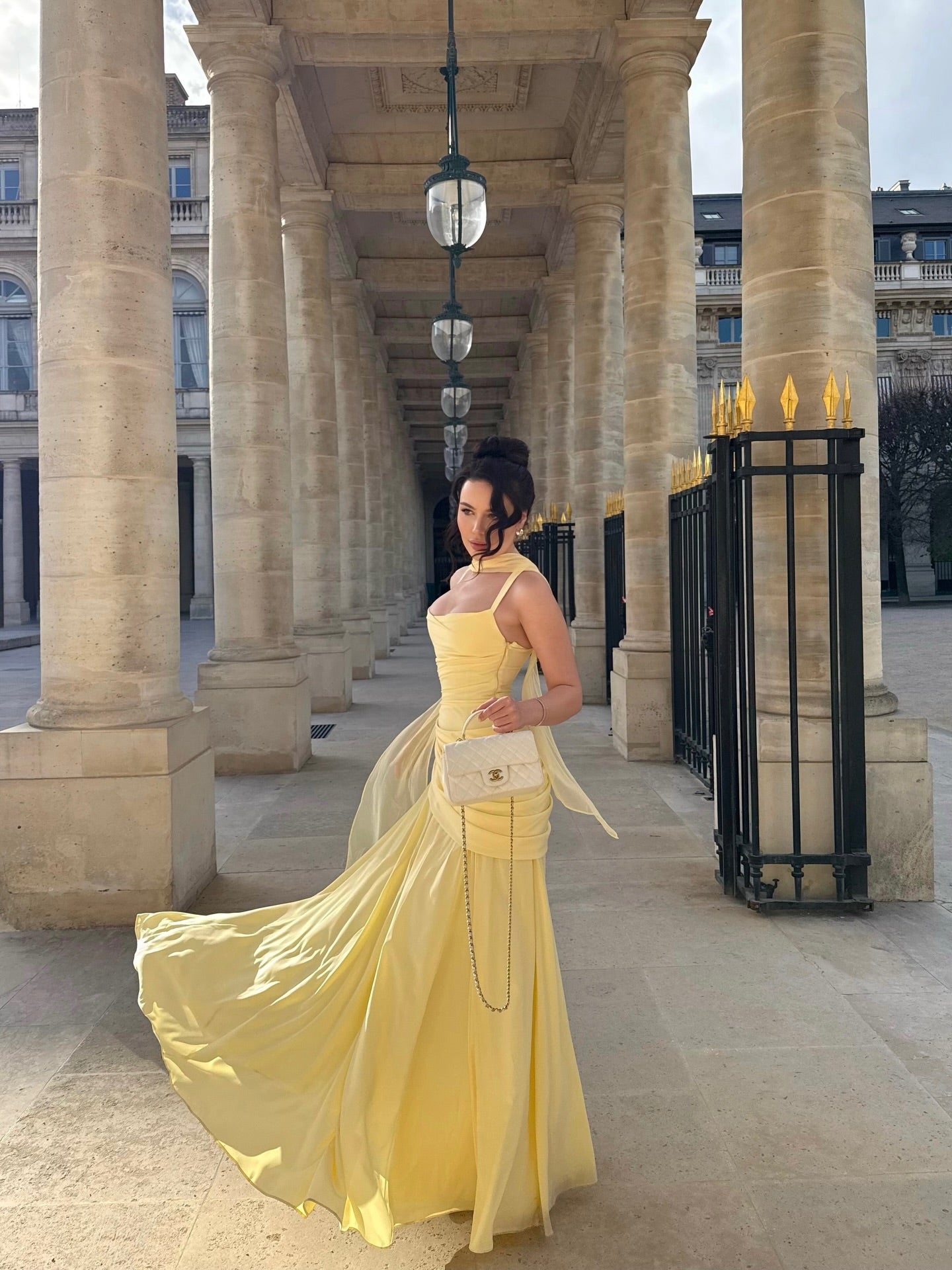 Halter Draped Detail Corset A Line Maxi Dress Yellow HV2962
