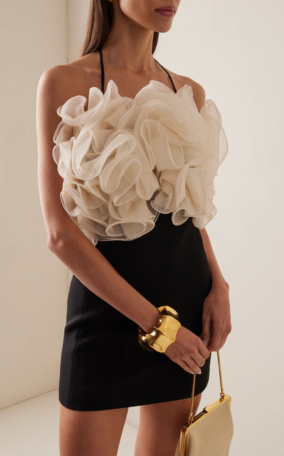 Halter Ruffle Dress Black Ivory HV2734